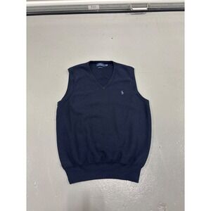 Polo Ralph Lauren Mens Pima Cotton V-Neck Sweater Vest Navy Blue Large L